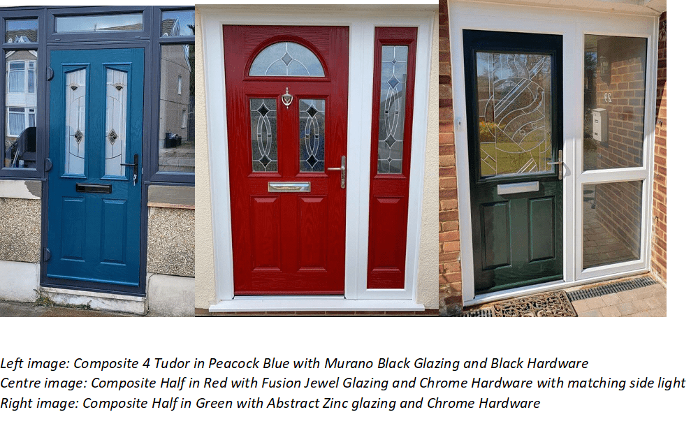 Peacock Blue, Red, Green Composite Doors